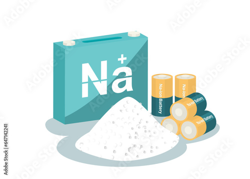 Sodium ion battery and table salt. vector illustration.