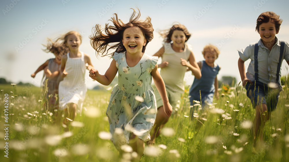group of children playing in the field | Generative AI group of children playing in the field | Generative AI