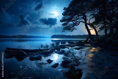 Mystical Moonlight: Enchanted Night with Full Moon Illumination   Generative AI © Lennart