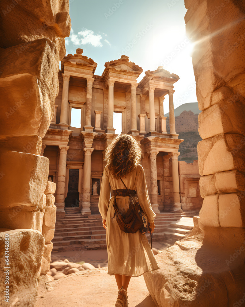 Sun-kissed Wanderlust: Adventurer Exploring Ancient Ruins | Generative AI