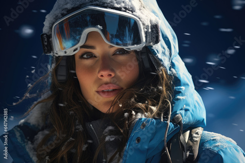 Portrait of a female snowboarder wearing goggles