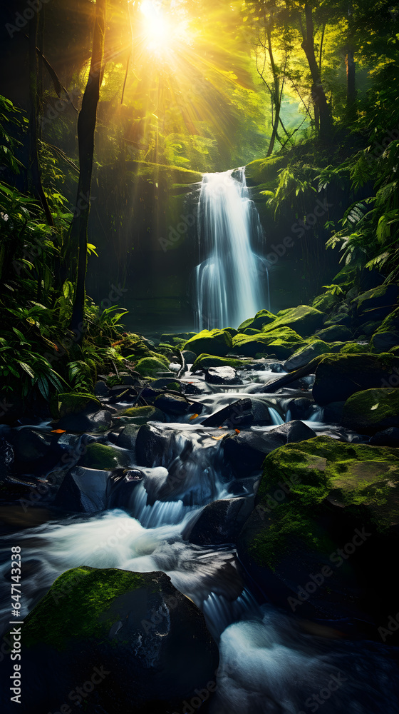 Ethereal Waterfalls: Cascading Beauty in a Misty Rainforest | Generative AI	