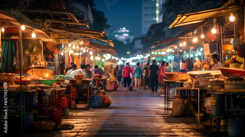 Bustling Night Market: Colorful Stalls in Vibrant Bazaar | Generative AI	
