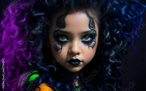 Kids Girls Halloween wear costume and make up as medusa, photo studio