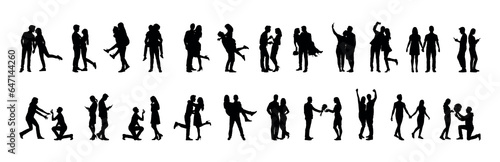 Collection of couple with various poses silhouette large set.