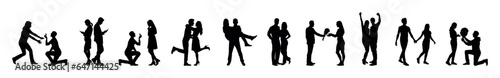 Collection of romantic couple with various poses silhouettes set.