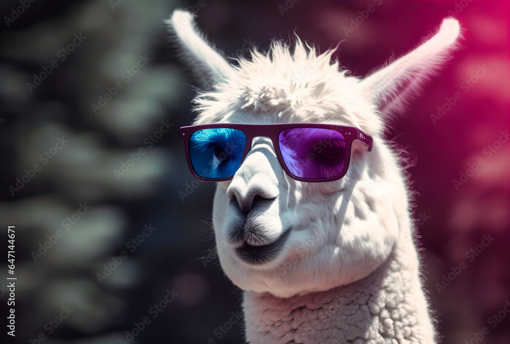 White Llama with Stylish White Sunglasses