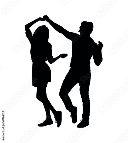 Couple dancing spinning black silhouette. Couple dancer twirling and dancing silhouette.