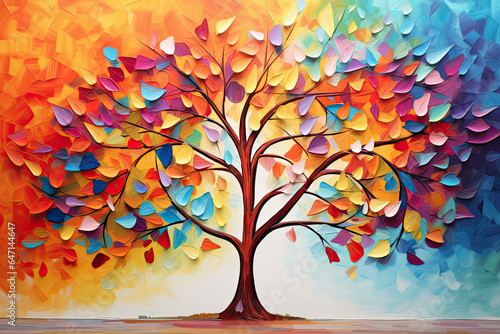 abstract tree with colourful flowers, tree of life 