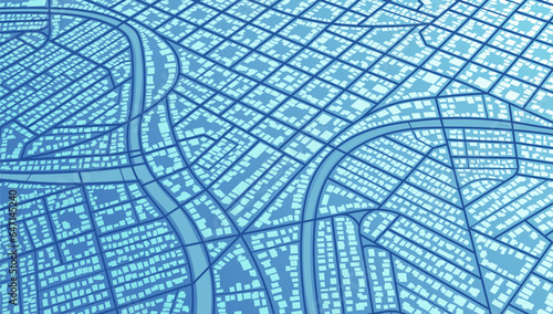 Perspective view from above the map buildings. Navigate mapping technology for distance data, path turns. Abstract map with unique lines, geometric patterns background. , Vector design streetmap.