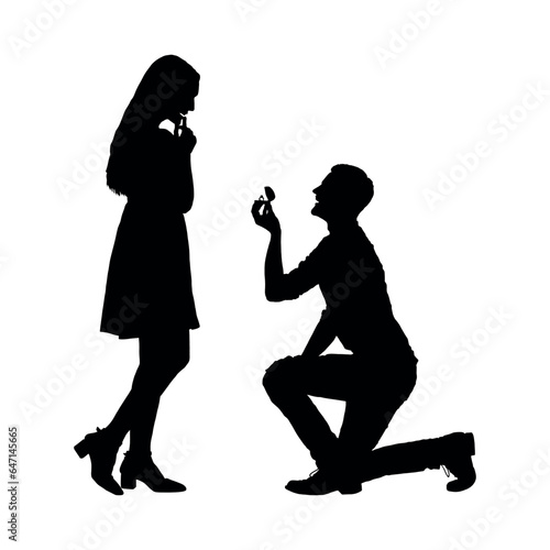 Man kneeling and proposing to a woman vector silhouette.