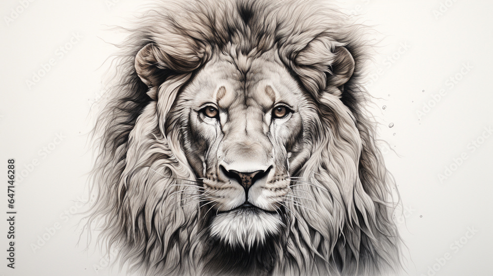 A lifelike pencil drawing of a lion's majestic face, capturing the power and regal nature of the king of the jungle