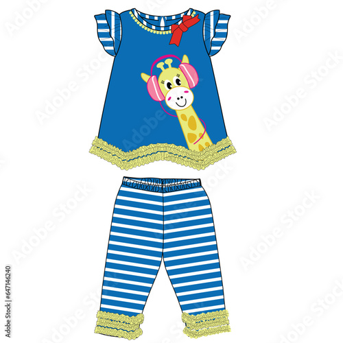 girls baby frocks with legging cute giraffe vector art