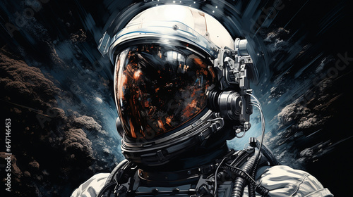 A stunningly detailed drawing of an astronaut, their visor reflecting Earth, showcasing the wonder of space exploration