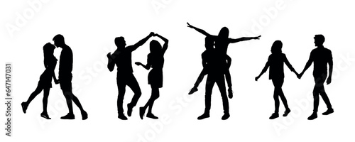 Silhouettes couple in different poses vector set collection.