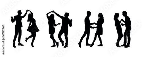 Silhouettes set of couple dancing isolated on white background.