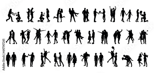 Silhouettes of couple in different poses vector large collection set.