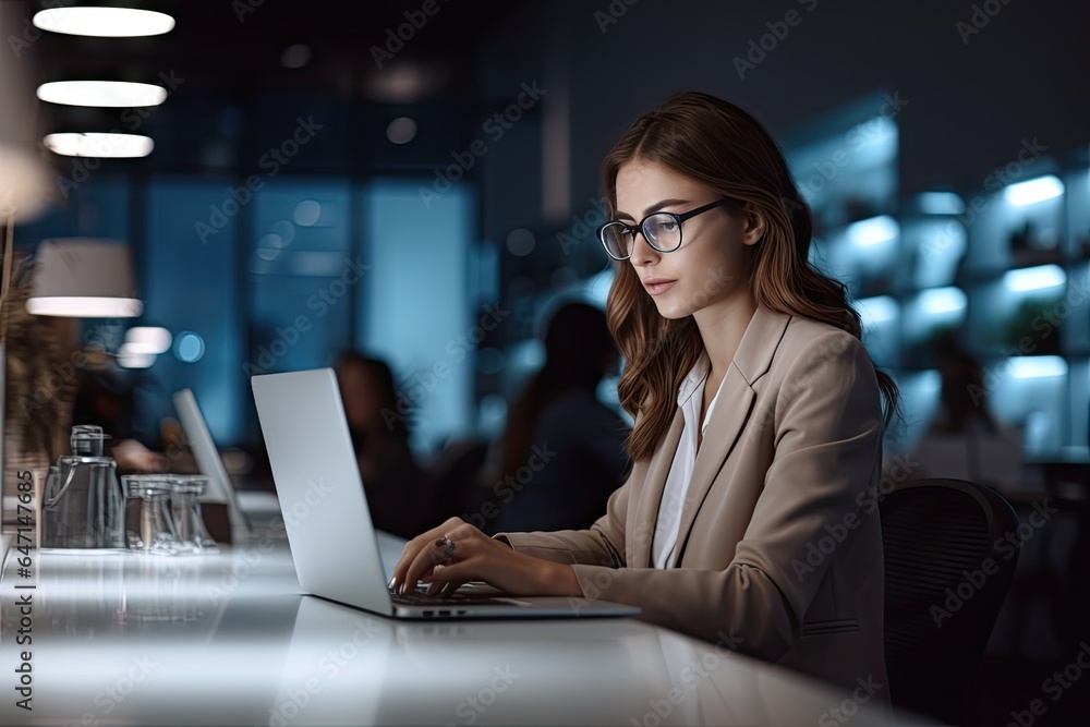 business woman Success sitting at desk working on laptop computer in office business woman Success sitting at desk working on laptop computer in office