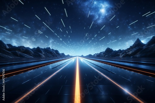 Digital space background enhances a 3D rendering of a highway road