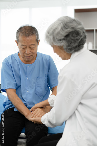Concerned senior old patient, patient talks with healthcare professional.