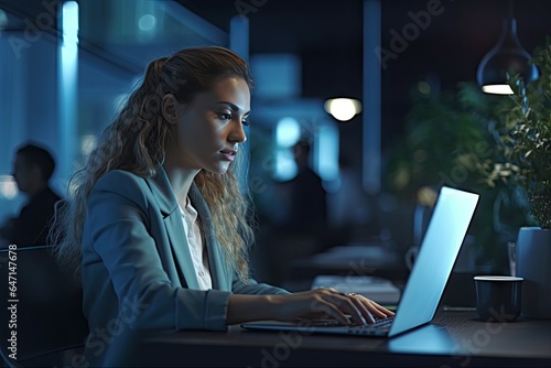 business woman Success sitting at desk working on laptop computer in office