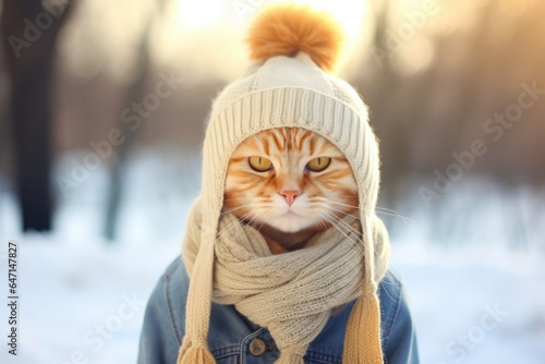 Hipster Cat With A Cool Beanie And Scarf Cat Accessories, Hipster Cats, Cat Beanies, Cat Scarves, Funky Feline Fashion, Stylish Cat Photos, Cat Clothing Trends photo