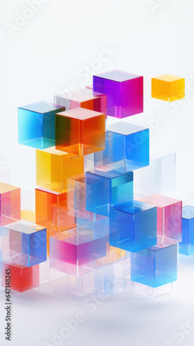 Colorful glass cubes on white background