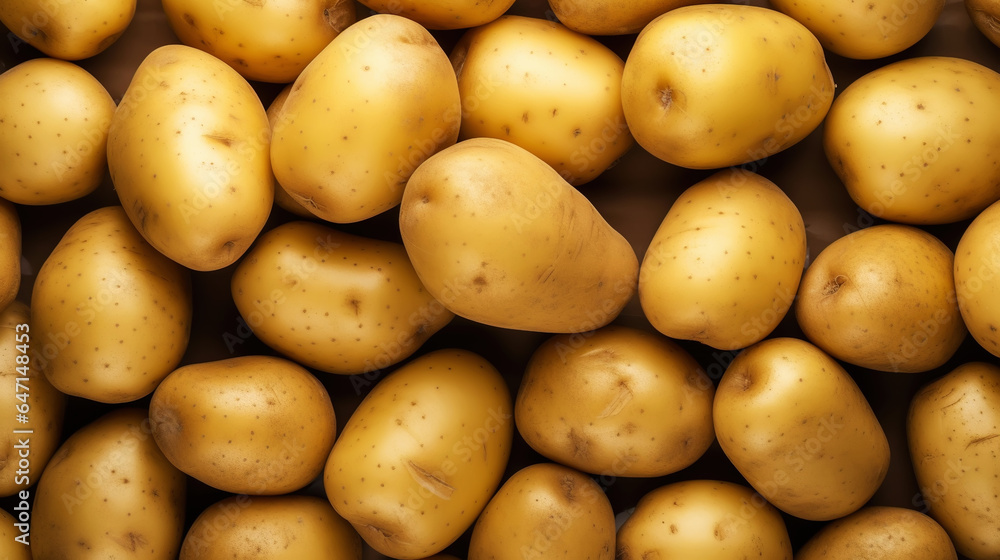 Fresh potatoes with water drops background. Vegetables backdrop. Generative AI Fresh potatoes with water drops background. Vegetables backdrop. Generative AI