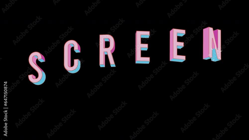 Bright letters jump merrily in the inscription SCREEN text. Retro. Alpha channel black. In-Out looped. Alpha BW at the end. Looped from frame 120 to 240, Alpha BW at the end Bright letters jump merrily in the inscription SCREEN text. Retro. Alpha channel black. In-Out looped. Alpha BW at the end. Looped from frame 120 to 240, Alpha BW at the end