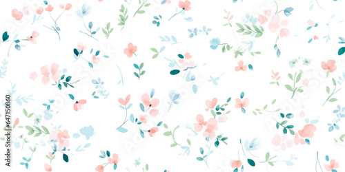 Vintage seamless floral pattern. Liberty style background of small pastel colorful flowers. Small flowers scattered over a white background. Vector for printing on surfaces. Abstract flowers.