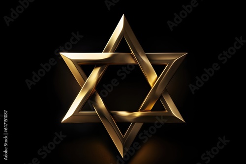 Golden Star of David on a black background. Solidarity with the Jews. Hanukkah celebration concept. Design for greeting card, poster, print  photo