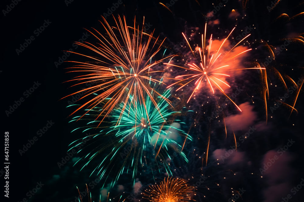 Amazing colorful fireworks.   fireworks in the night sky. AI  Generated