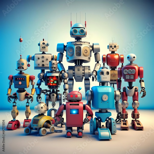 Vintage Futuristic Robots - Nostalgic Art for Collectors and Sci-Fi Enthusiasts - Rediscover the Retro Charm of Classic Robot Imagery in This Stunning Digital Design Generative AI