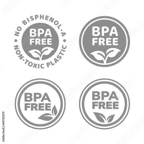 BPA free plastic packaging vector sticker. Bpa free, non-toxic circle label with leaf.