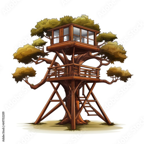 Cute Hunting Treestand with cartoon style isolated on a white background photo