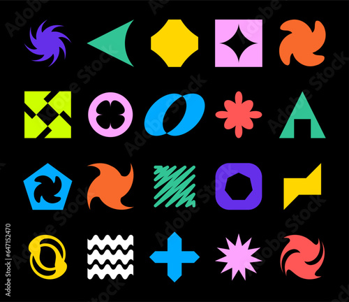 Graphic shapes abstract and geometric . Minimalist geometric elements, abstract bauhaus forms. Simple star and flower shape, basic form, trendy modern graphic element vector set.