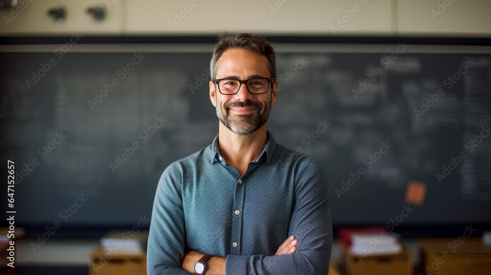 Fototapeta premium A portrait of a teacher in a classroom