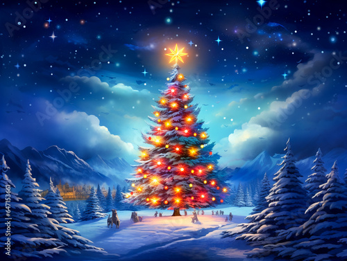 Captivatingly Colorful Christmas Ambiance.  Radiant and Vibrant Christmas Scene © EwaStudio