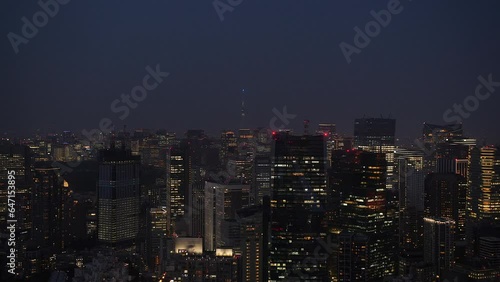 Wallpaper Mural Aerial view of skyline of Tokyo at night with skyscrapers and towers. Japan.  Torontodigital.ca