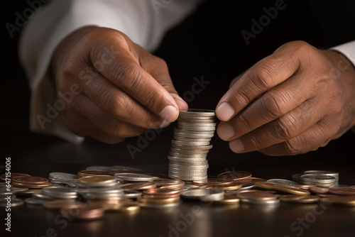 A coin hoalding Indian businessman adds to his collection with a few more coins, achievement image