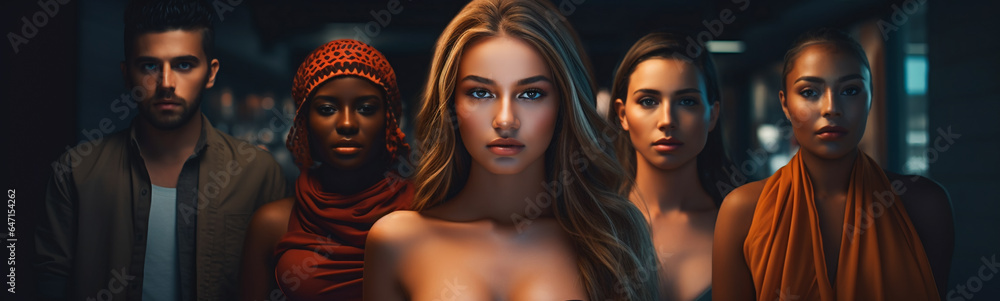 Fototapeta premium Beautiful People from Around the Globe. Faces of Different Cultures. Diverse Ethnic Beauties.