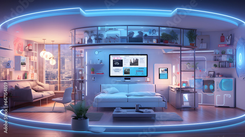 Wallpaper Mural Explore the integration of smart home technology in modern flat design. This detailed photograph showcases voice-controlled devices, automated systems, and intelligent home solutions. Torontodigital.ca