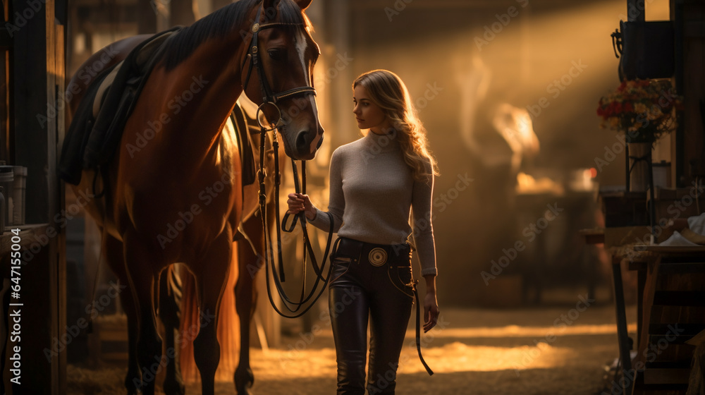 Naklejka premium Regal Horse and Rider. Equestrian Elegance