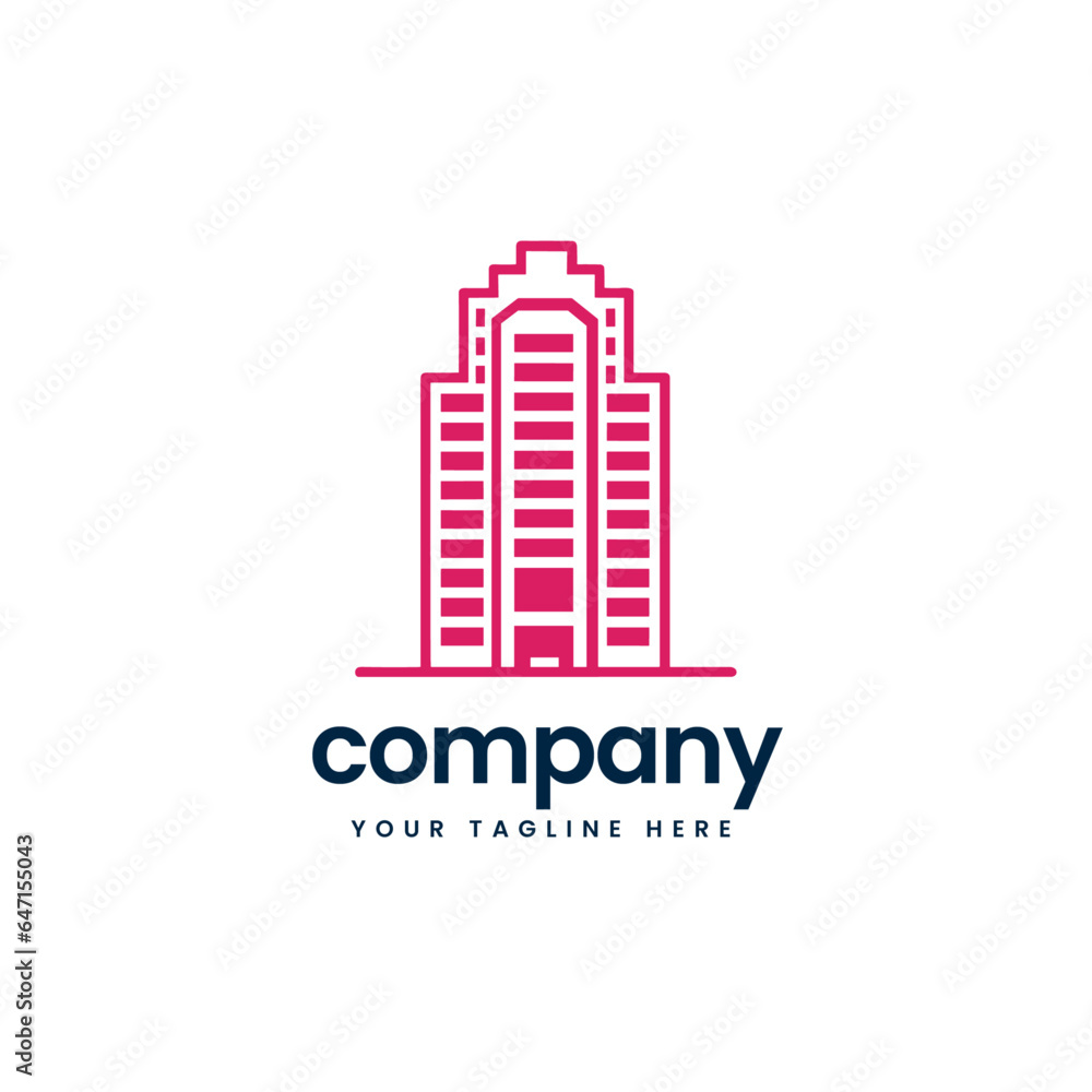 red real estate building construction builders apartment house architecture skyline build business company minimalist logo