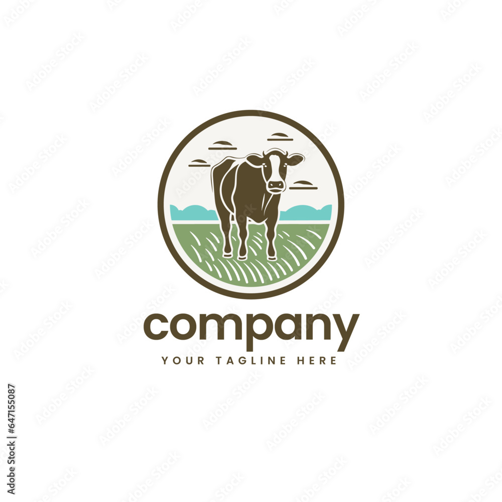 elegant emblem buffalo cow cart bull cattle dairy farm pet logo illustration icon flat t shirt design 