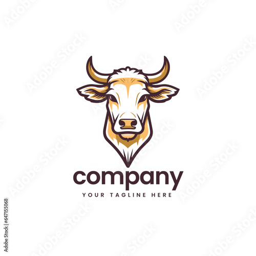 mascot buffalo cow cart bull cattle dairy farm pet logo illustration icon flat t shirt design 