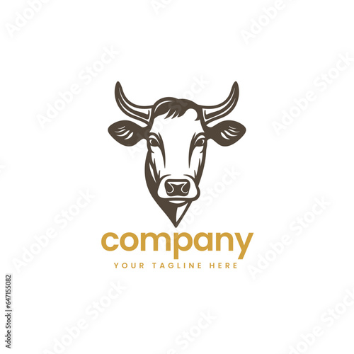 buffalo cow cart bull cattle dairy farm pet logo illustration icon flat t shirt design 
