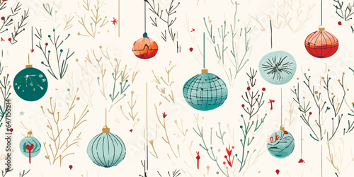 Christmas vintage seamless pattern with retro balls, vector holiday background in flat style for fabric, textile, wrapping paper, wallpaper.