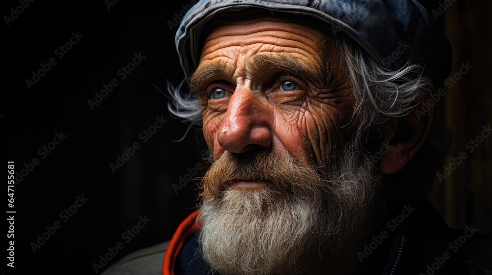 An expressive close-up portrait of an elderly man. Images in the style of photojournalism capture the hustle and bustle, aspirations and simultaneous juggling of responsibilities and roles. An expressive close-up portrait of an elderly man. Images in the style of photojournalism capture the hustle and bustle, aspirations and simultaneous juggling of responsibilities and roles.