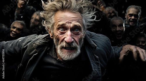 An expressive close-up portrait of an elderly man. Images in the style of photojournalism capture the hustle and bustle, aspirations and simultaneous juggling of responsibilities and roles.